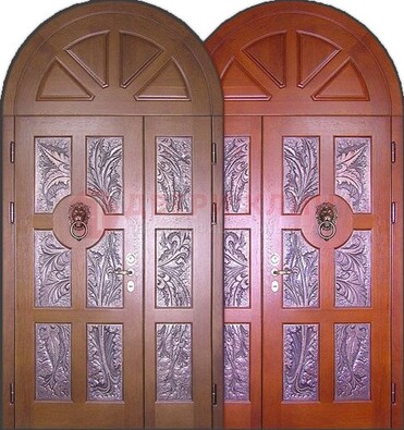 Металлическая арочная дверь со стеклом ДА-28 в коттедж в Черноголовке