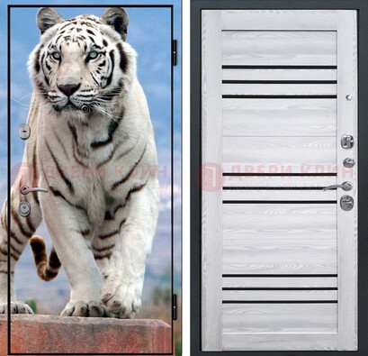 Стальная дверь с фотопечатью тигра ДФ-12 в Черноголовке