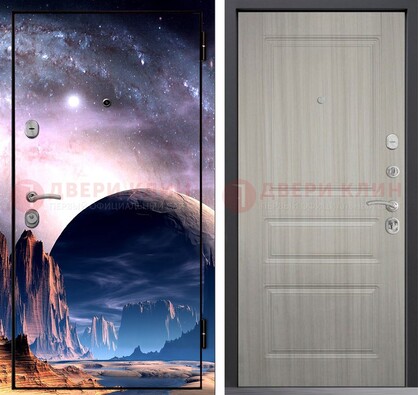 Железная дверь с фотопечатью космоса и планеты ДФ-50 в Черноголовке