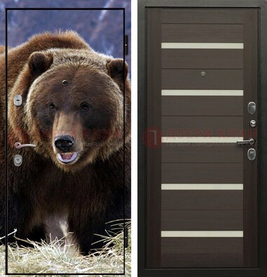 Железная дверь с фотопечатью медведя ДФ-7 в Черноголовке