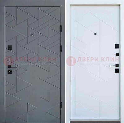 Серая металлическая дверь МДФ с узором  ДМ-224 в Черноголовке