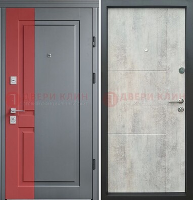 Серая с красной полосой металлическая дверь МДФ ДМ-245 в Черноголовке