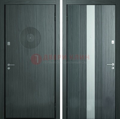 Темная железная дверь с МДФ и декоративной вставкой ДМ-25 в Черноголовке