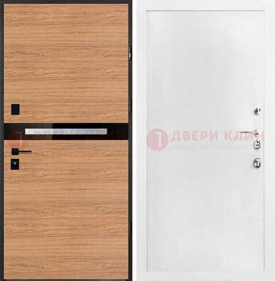 Железная коричневая дверь с МДФ в белом цвете ДМ-313 в Черноголовке