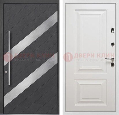 Серая входная дверь МДФ с металлическими вставками ДМ-325 в Черноголовке