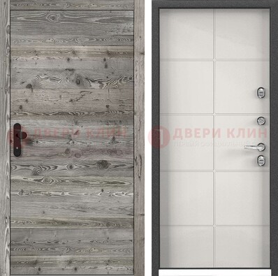 Входная серая дверь с рябью и белом МДФ внутри  ДМ-334 в Черноголовке