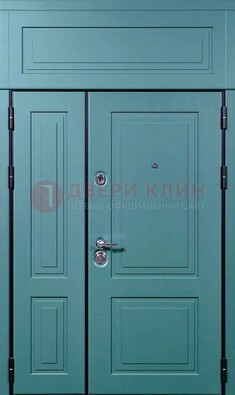Синяя металлическая дверь с МДФ и верхней фрамугой ДМ-339 в Черноголовке