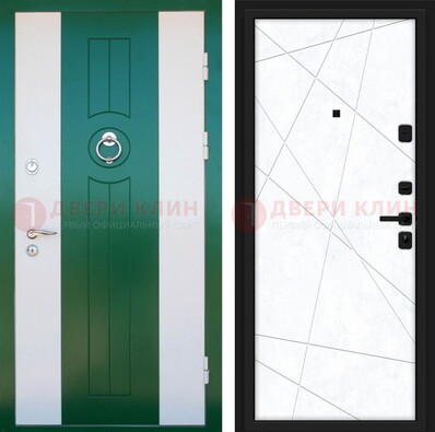 Зеленая железная дверь с панелями МДФ ДМ-369 в Черноголовке