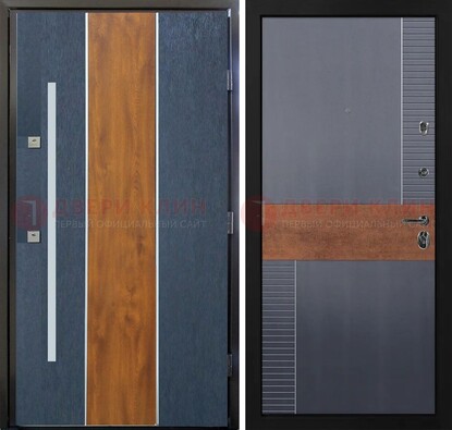 Темная металлическая дверь МДФ со вставками ДМ-411 в Черноголовке