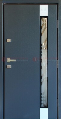 Серая стальная дверь с порошковым покрытием и стеклянной вставкой ДП-216 в Черноголовке