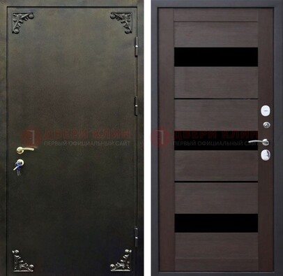 Темная входная дверь с порошковым покрытием и МДФ со стеклом ДП-236 в Черноголовке