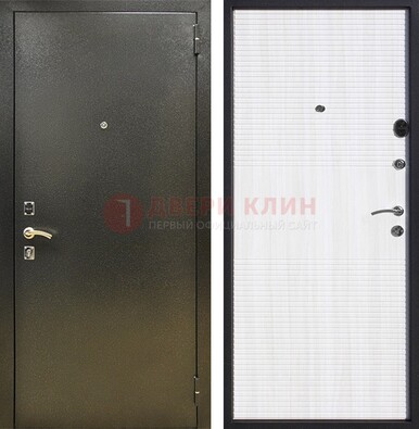 Стальная темно-серая дверь с порошковой отделкой и МДФ Белый ясень ДП-279 в Черноголовке
