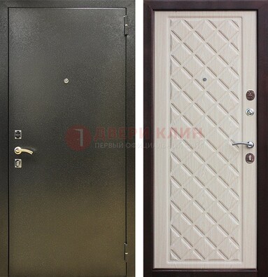 Темно-серая железная дверь с порошковым покрытием и филенчатой МДФ ДП-289 в Черноголовке