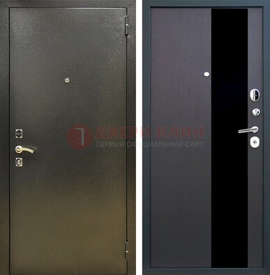 Входная темная дверь с порошковым покрытием и МДФ со стеклом ДП-294 в Черноголовке