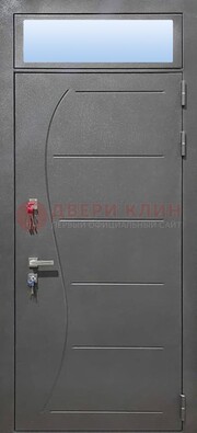 Чёрная входная дверь с порошковым окрасом и стеклом ДП-313 в Черноголовке
