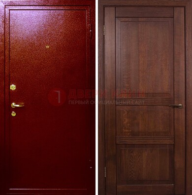 Красная железная дверь с порошковым окрасом ДП-58 в Черноголовке