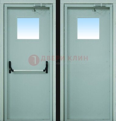 Серая металлическая противопожарная дверь со стеклянной вставкой ДПП-3 в Черноголовке
