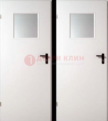 Белая железная противопожарная дверь с декоративной вставкой ДПП-6 в Черноголовке