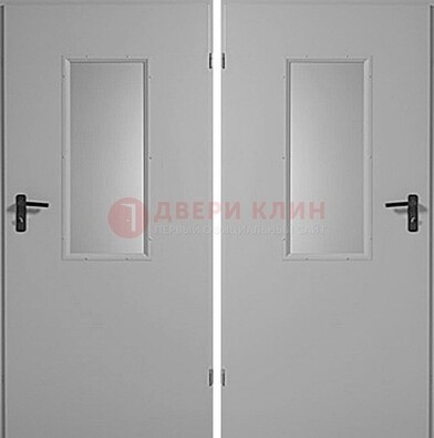Белая металлическая противопожарная дверь с декоративной вставкой ДПП-7 в Черноголовке