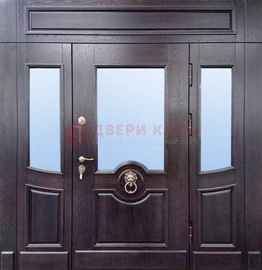 Филенчатая металлическая дверь с панелью МДФ и стеклом ДПР-102 в Черноголовке