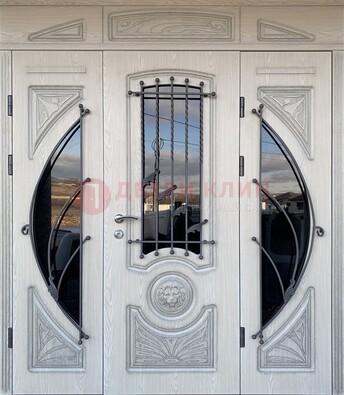 Большая парадная дверь Винорит со стеклом и ковкой ДПР-108 в Черноголовке