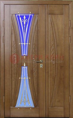 Коттеджная парадная дверь со стеклянными вставками и ковкой ДПР-26 в Черноголовке