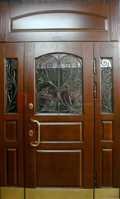 Стальная парадная дверь со вставками из стекла и ковки ДПР-30 в коттедж в Черноголовке
