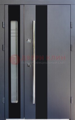 Серая стальная дверь со стеклом ДС-11 в Черноголовке