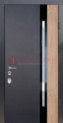 Черная металлическая дверь МДФ со стеклом ДС-14 в Черноголовке
