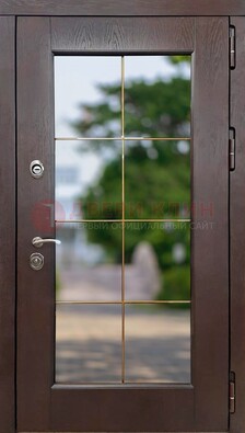 Коричневая стальная дверь со стеклом ДС-19 в Черноголовке