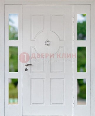 Белая стальная дверь со стеклом и фрамугами ДС-20 в Черноголовке