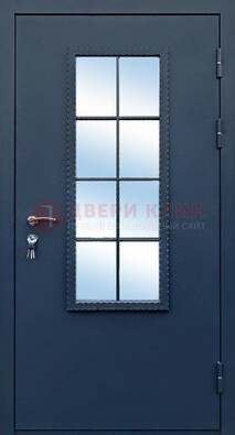 Темная металлическая дверь порошок со стеклом ДС-34 в Черноголовке
