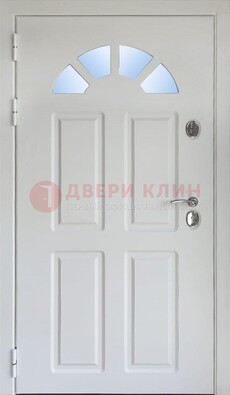 Белая стальная дверь МДФ со стеклом для дома ДС-37 в Черноголовке