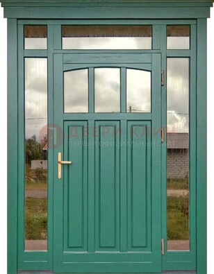 Зеленая металлическая дверь МДФ со стеклом ДС-43 в Черноголовке