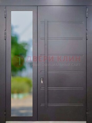 Чёрная двухстворчатая металлическая дверь со стеклом ДС-60 в Черноголовке