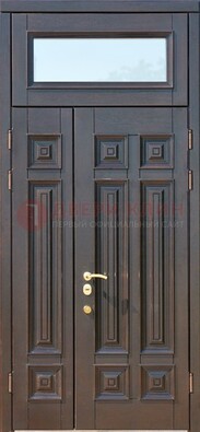 Коричневая двухстворчатая металлическая дверь со стеклом ДС-62 в Черноголовке