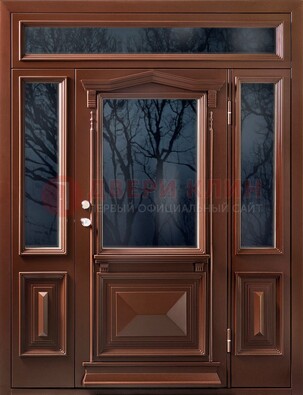 Коричневая металлическая дверь со стеклом ДС-67 в Черноголовке