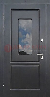 Чёрная металлическая дверь со стеклом ДС-77 в Черноголовке
