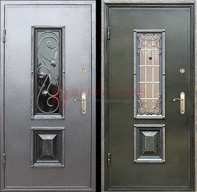 Звукоизоляционная металлическая дверь со стеклом и ковкой ДСК-12 в Черноголовке