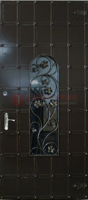 Высокая железная дверь со стеклом и ковкой ДСК-15 в Черноголовке
