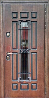 Входная железная дверь винорит со стеклом и ковкой ДСК-183 в Черноголовке
