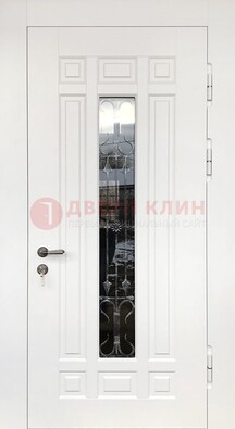 Белая стальная дверь винорит со стеклом и ковкой ДСК-191 в Черноголовке