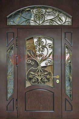 Входная дверь Винорит со стеклом и ковкой и фрамугами ДСК-213 в Черноголовке