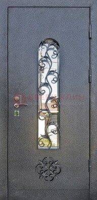 Темная стальная дверь Порошок со стеклом и ковкой ДСК-217 в Черноголовке