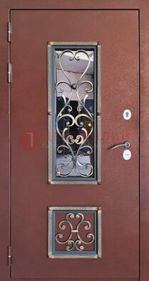 Уличная дверь Порошок со стеклом и ковкой для дома ДСК-218 в Черноголовке