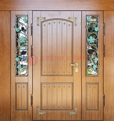 Железная дверь Винорит со стеклом и ковкой лозы ДСК-236 в Черноголовке