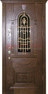 Железная дверь со стеклом и ковкой в классическом стиле ДСК-23 в Мурино