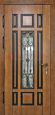 Двухцветная железная дверь Винорит со стеклом и ковкой ДСК-264 в Черноголовке