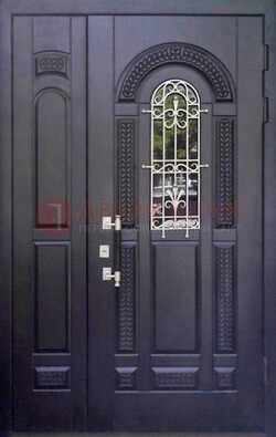 Входная дверь Винорит со стеклом и ковкой с узором ДСК-270 в Черноголовке