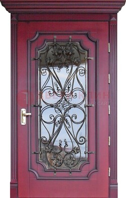 Красная стальная дверь Винорит со стеклом и ковкой ДСК-271 в Черноголовке